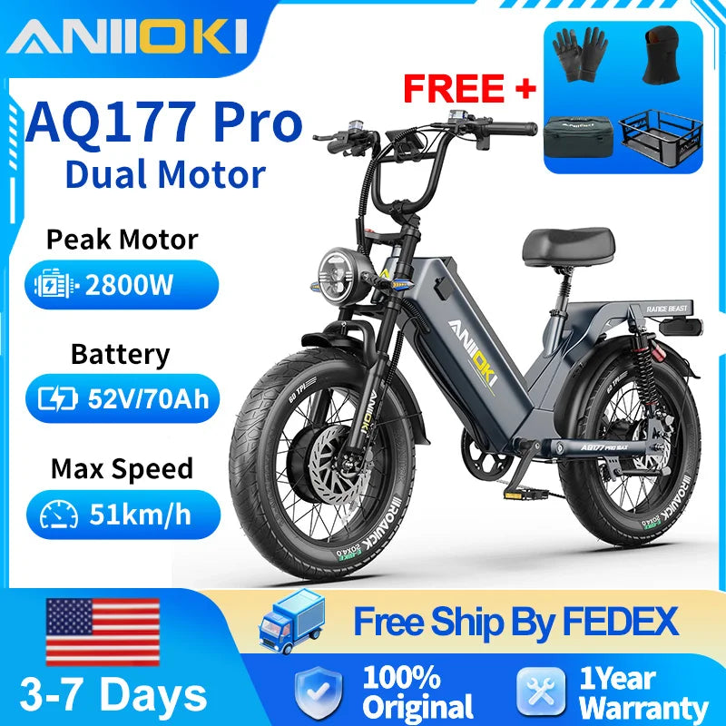 Aniioki E-Bike 2800 Dual Motor Electric Bike 52V 70AH AQ177 Pro Max Electric Bicycle Adult E-Bike