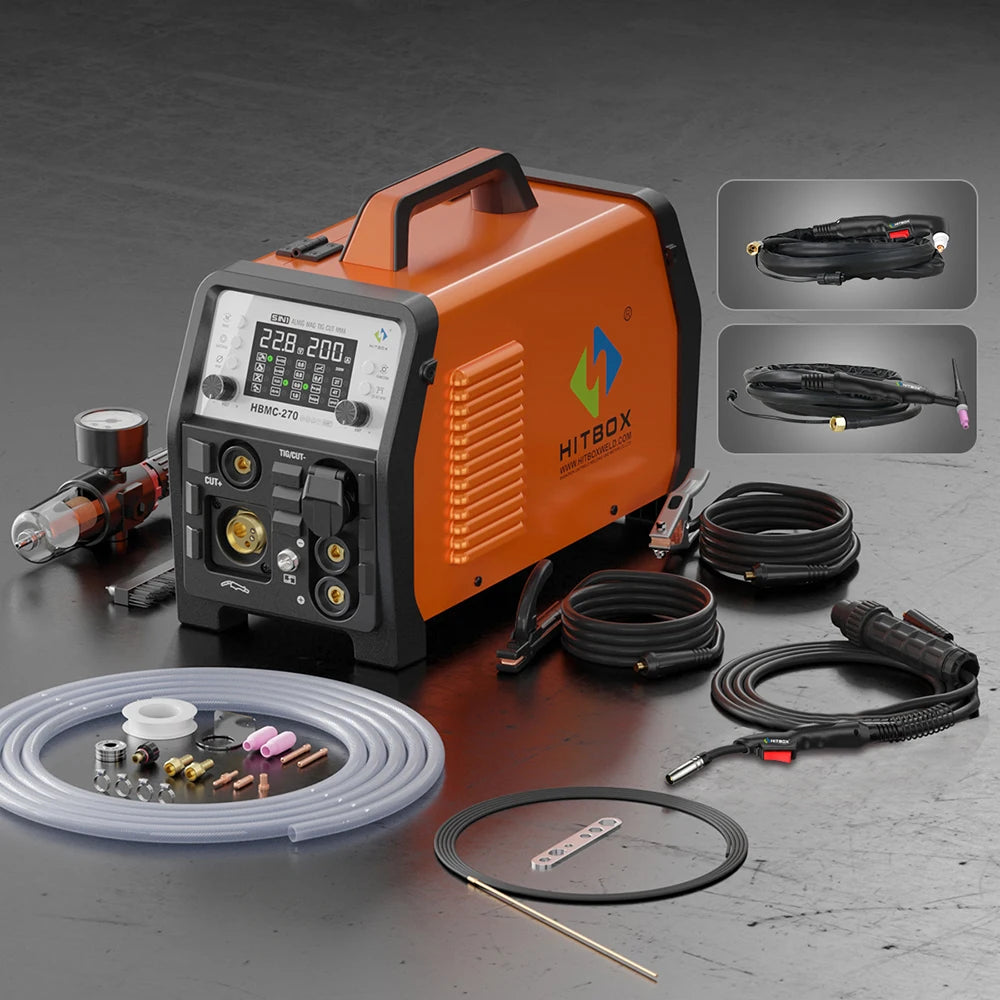 HITBOX Multifunction Soldering Machine 200A MIG Pulsed Aluminium Cored/Gas MIG/TIG HF/MMA/Plasma Cutting 40A HBMC270 Welder Tool