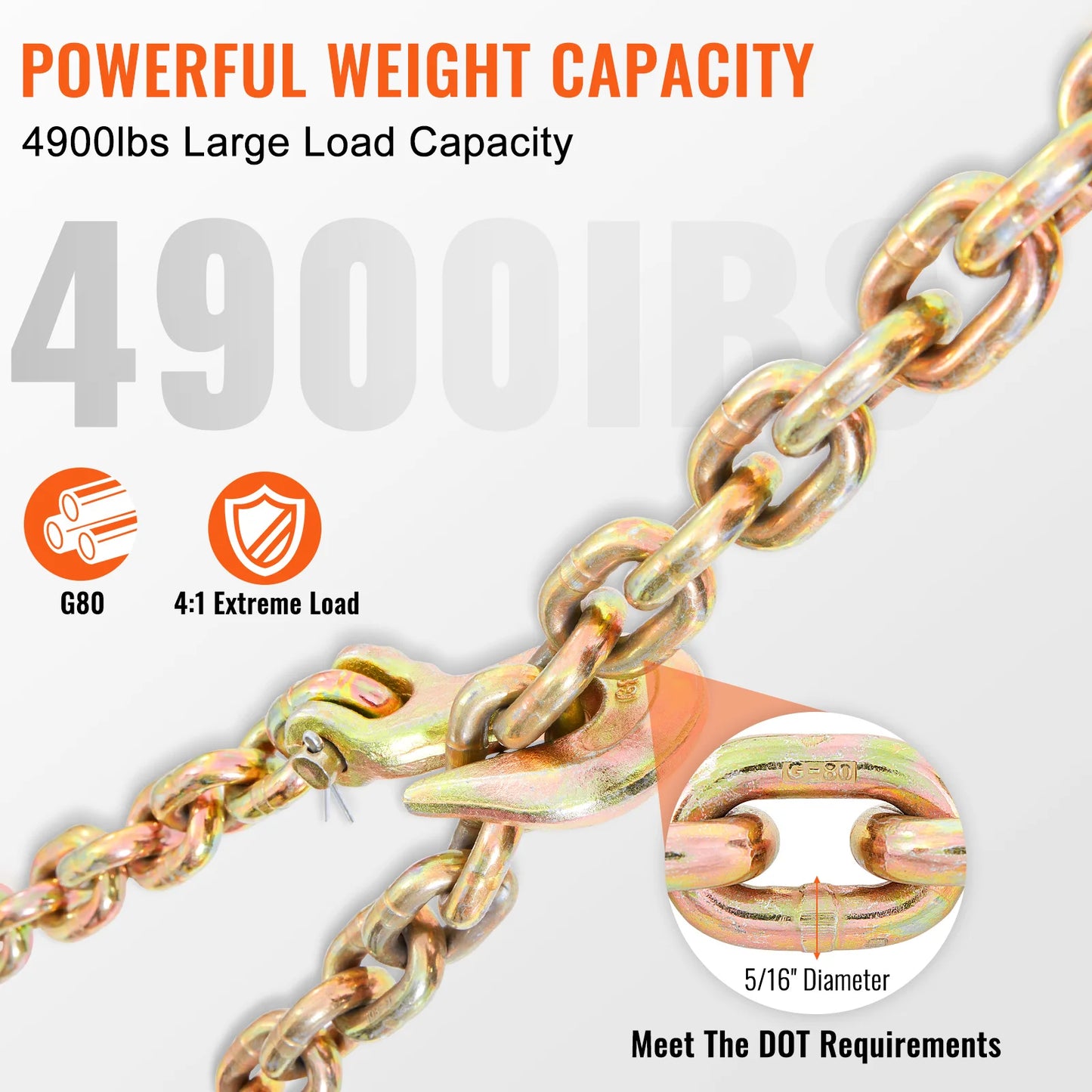 SucceBuy Binder Chain Trailer Tow Zinc Plated Heavy Duty Truck with Grab Hooks for Logging Binder Tie Down Transport Flatbed