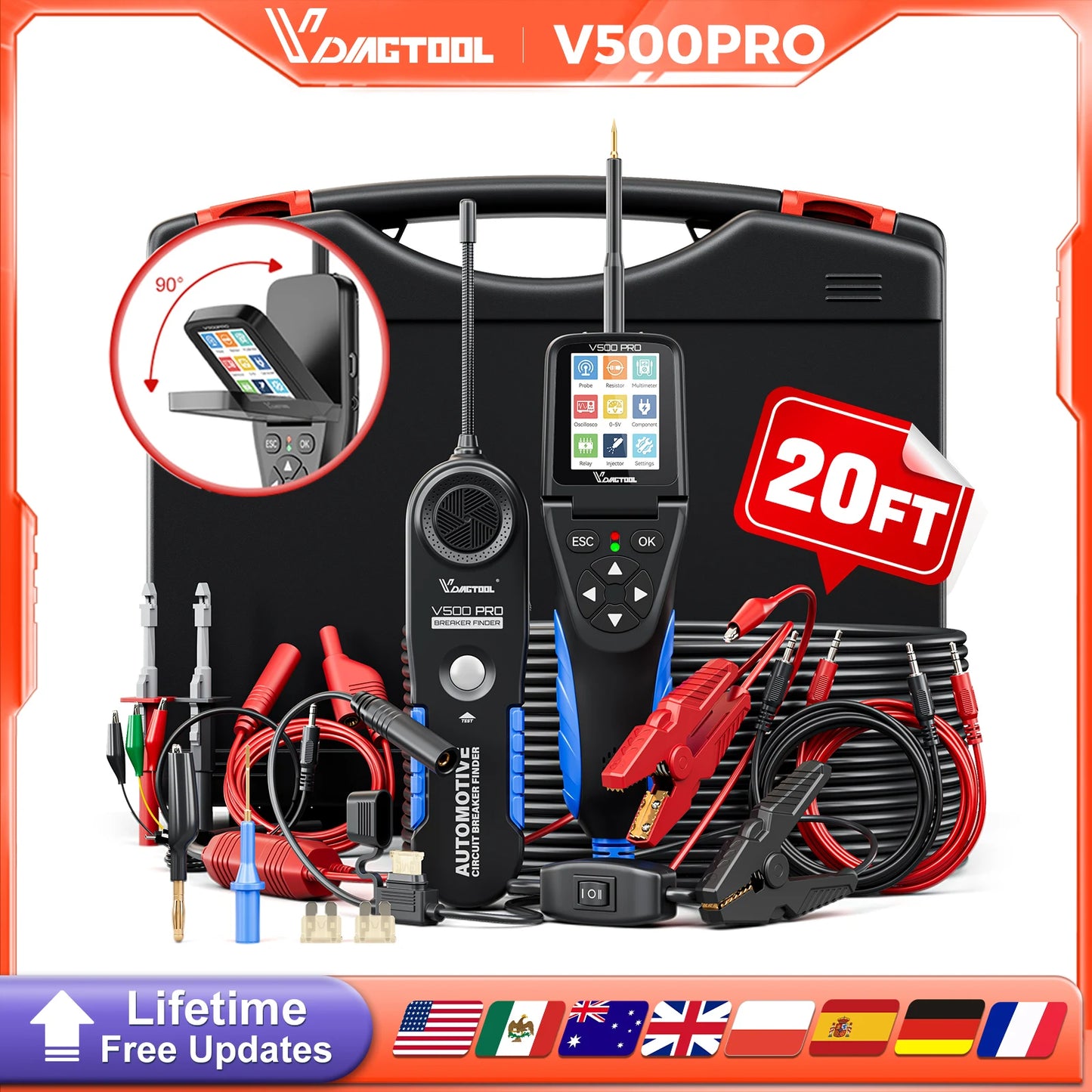 VDIAGTOOL V500PRO 2-in-1 Automotive Power Probe Tool with Multimeter/Oscilloscope/Injector Test 9-30V Circuit Voltage Break Test