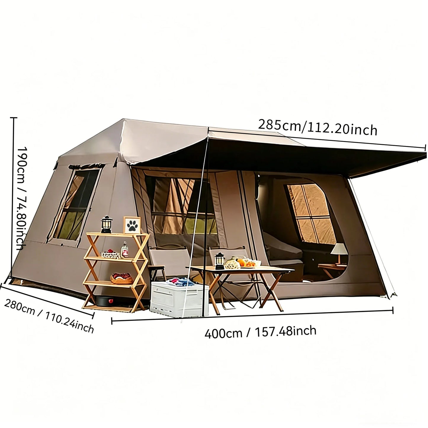 3-Second Fully Automatic Quick-Set Outdoor Camping Tent with Built-in Front Awning; Spacious Interior Ideal for Family Overnight Stays; All-Weather Protection Against Rain, Sun, and Mosquitoes; Well-Ventilated; Suitable for A