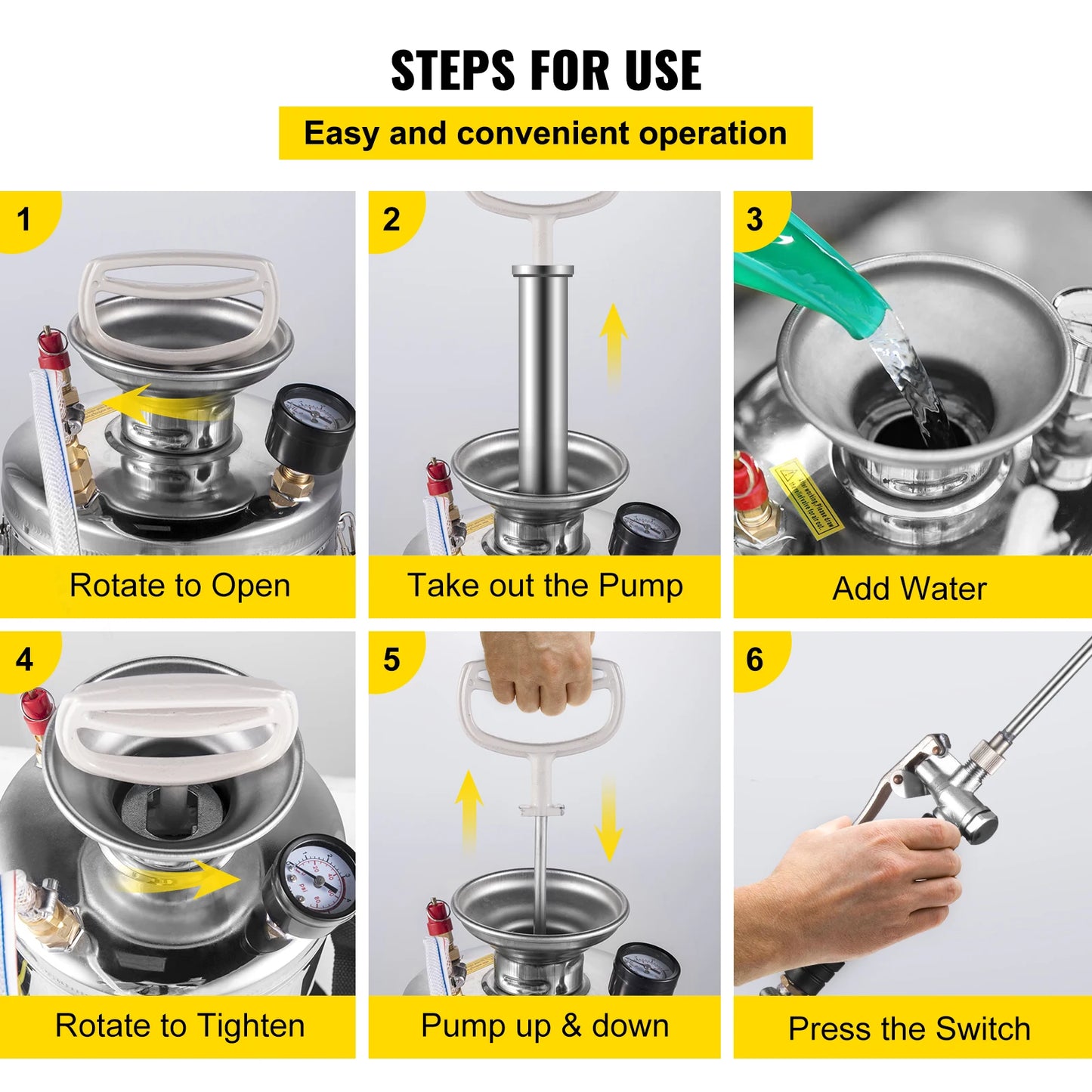 VEVOR 4-12L Hand Powered Sprayer Stainless Steel Watering Spraying Sprinkling Atomizer Pump Home Ground Garden Cleaning Sprayer