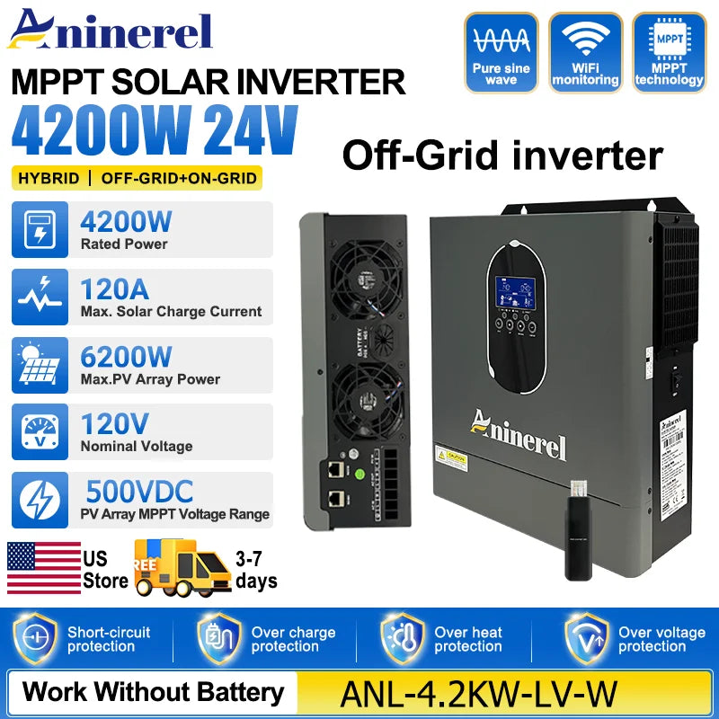 Aninerel Hybrid Off Grid Pure Sine Wave Solar Inverter