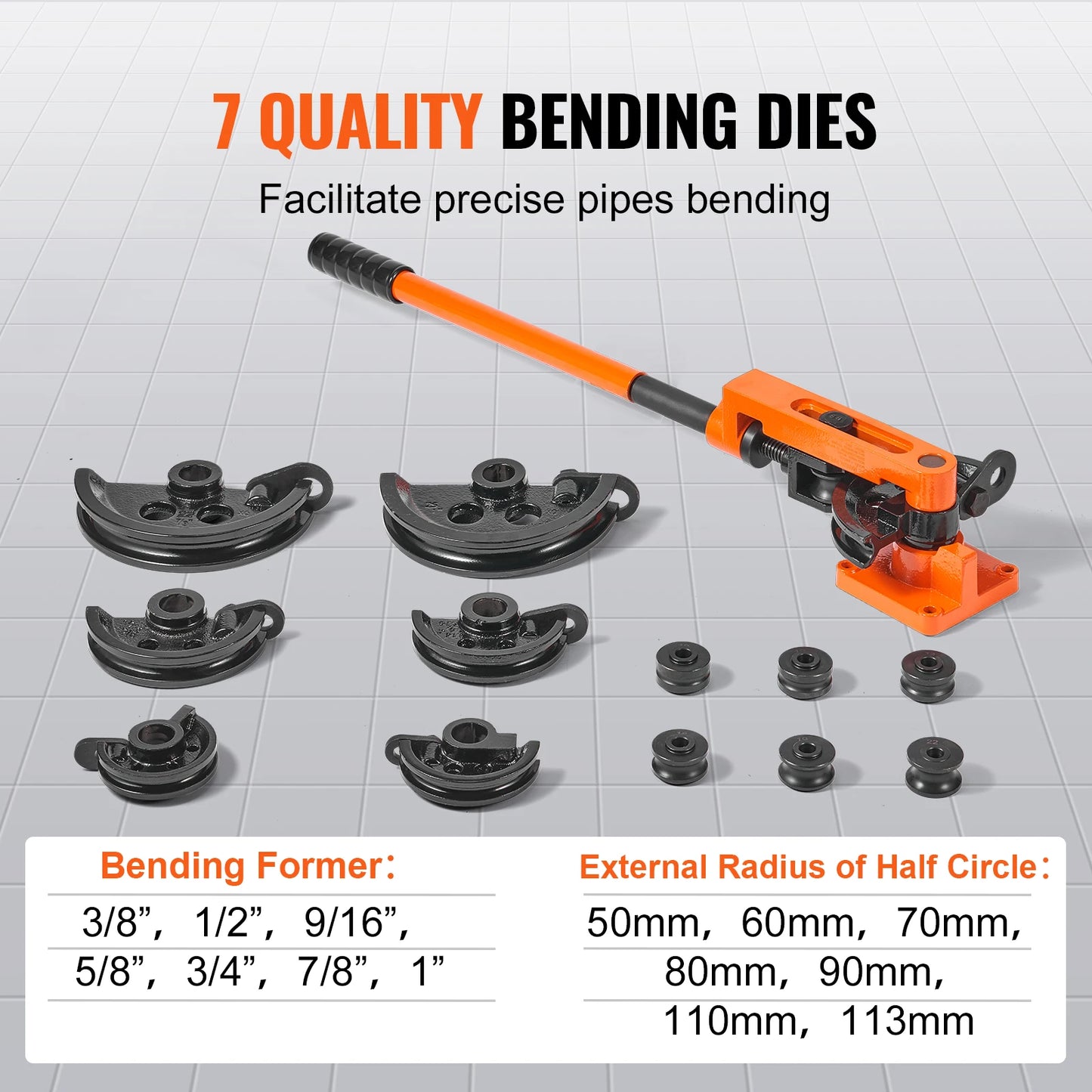 SucceBuy Manual Pipe Bender 7 Bending Dies Multifunction Steel Copper Tube Bending Machine Lever Type Heavy Tube Bender Tools