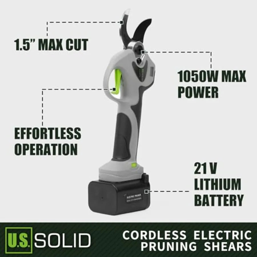 Solid Cordless Electric Pruning Shear 9-hour Runtime 2 Lithium Batteries Digital Display Scissor Clipper Cutter Max 1.6 In