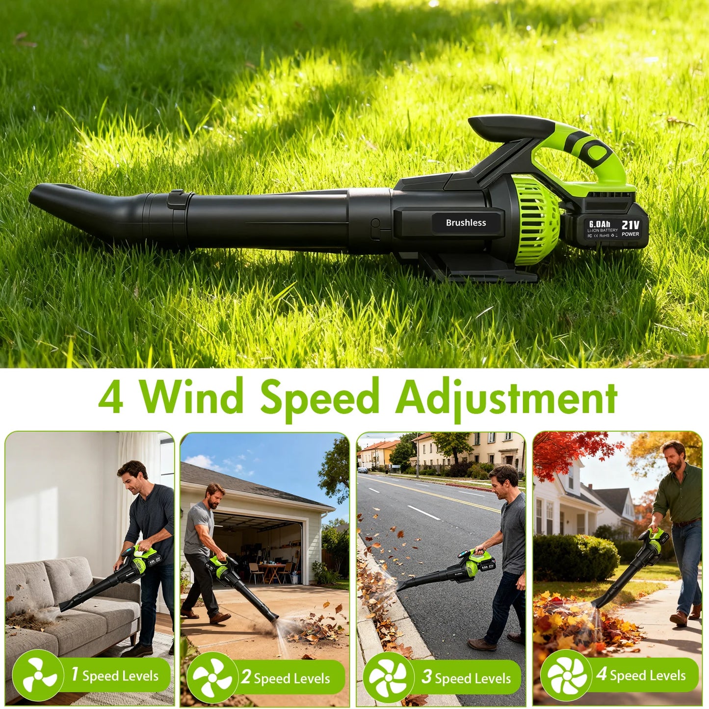 21V Cordless Electric Leaf Blower Vacuum Brushless High-Speed 2-in-1 Handheld 700CFM Digital Display 4-Speed For Lawn Yard Care