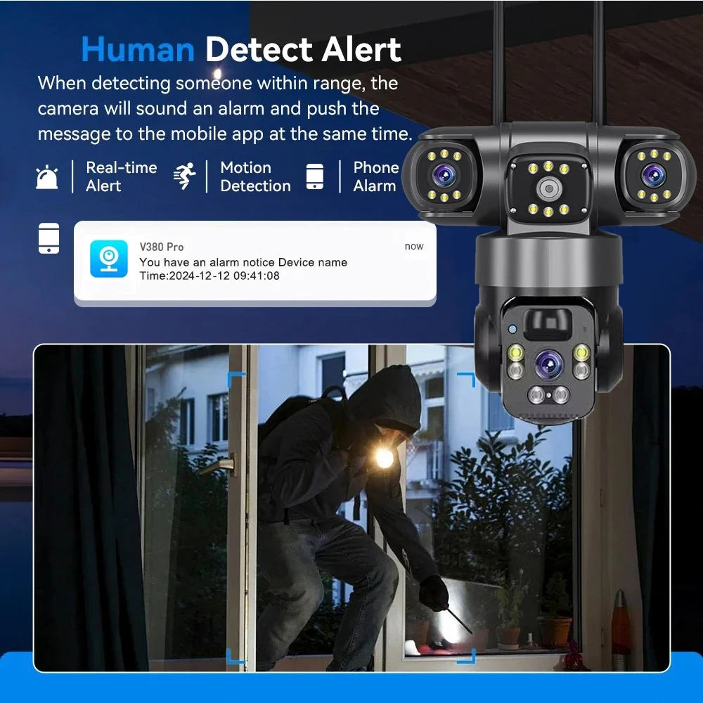 9MP Full HD Solar WiFi Camera 3 Screen 3 Lens 10X Zoom PIR Human Detect Camera Surveillance Night Vision Security Protection