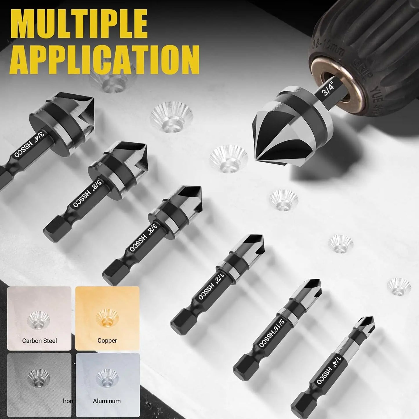 5-Piece Spiral Flute Step Drill Bit Set & 6-Piece Countersink Bits with Tool Box, HSS for Metal, Wood, Plastic