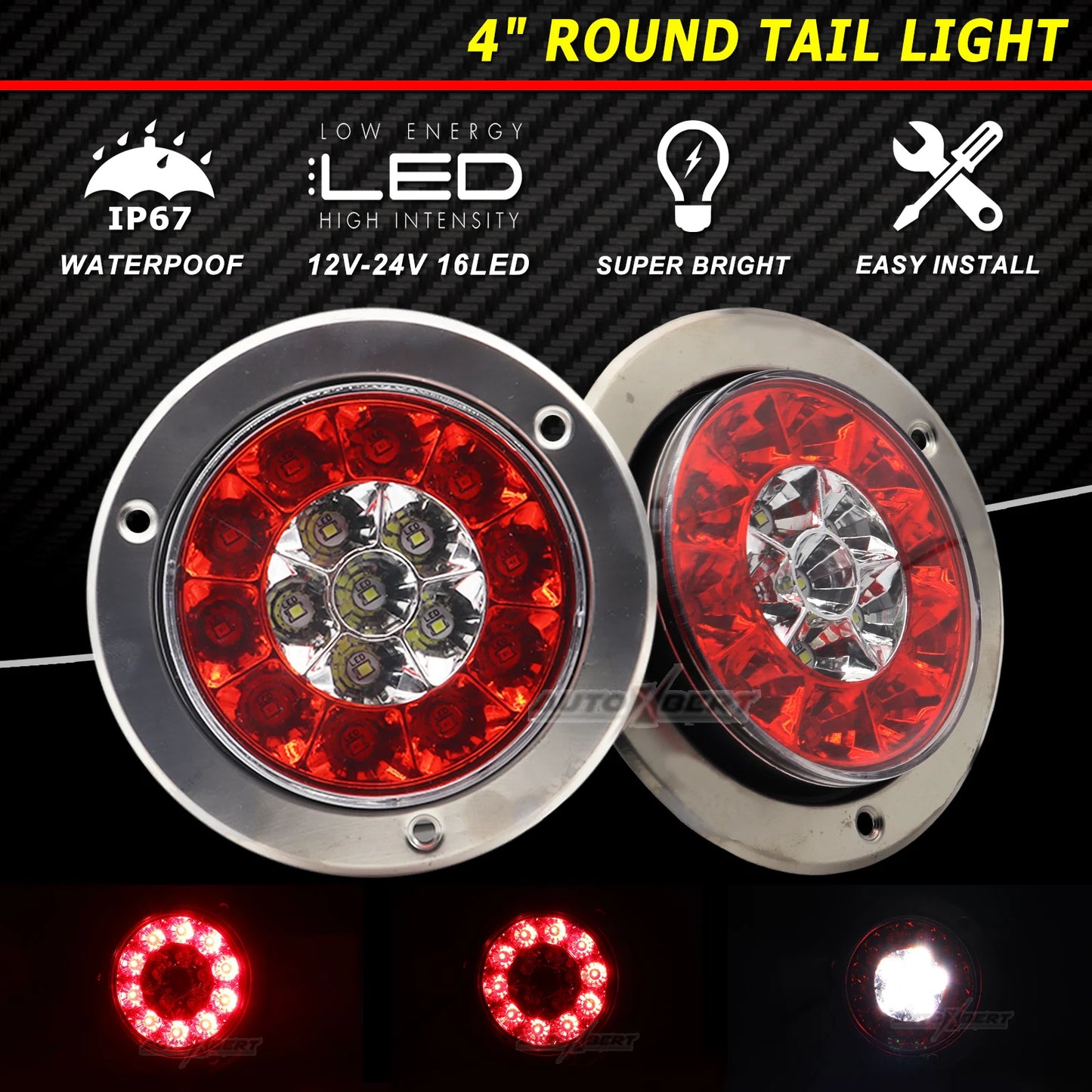 XUKEY Waterproof Round Trailer Tail Lights 2-Pack