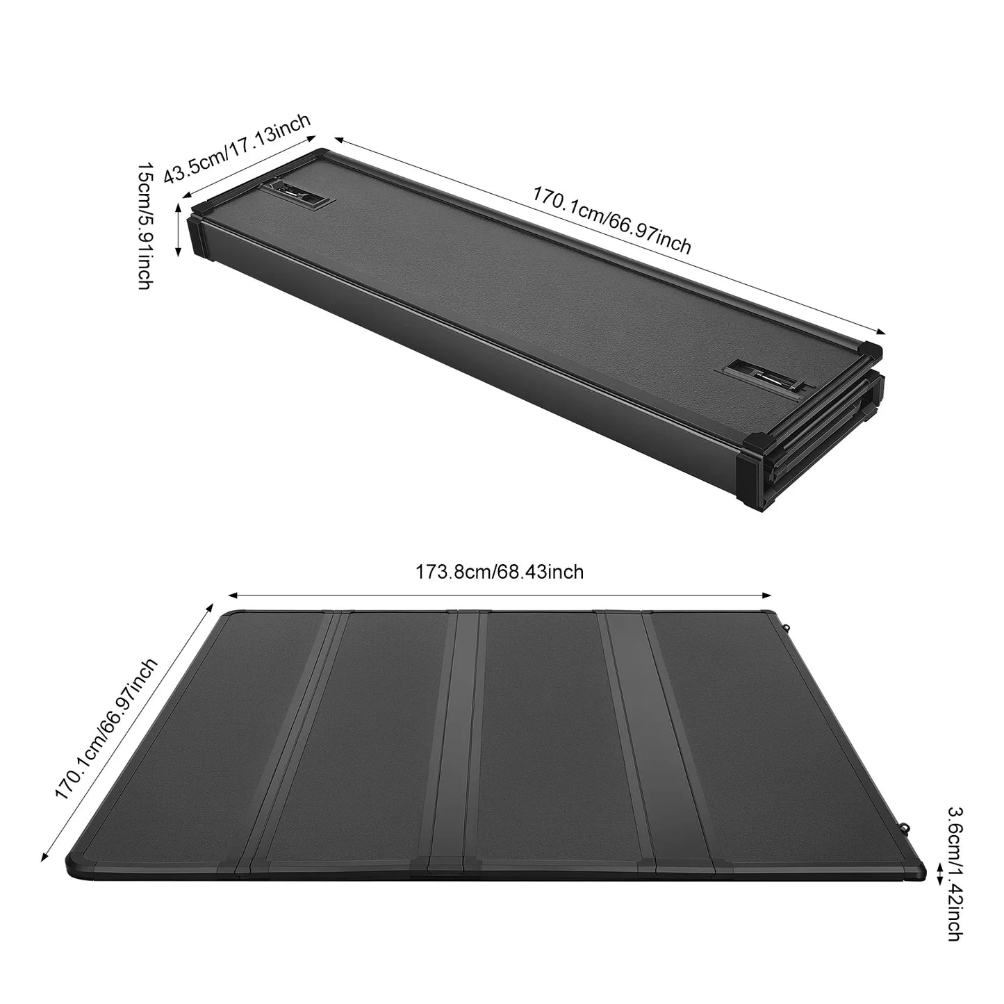 Tonneau Cover, Truck Bed Tonneau Cover, Ford F150 Tonneau Cover, Quad Fold Hard Folding, 5.5ft Bed, 67 inch, Aluminum, Black, Waterproof, UV Resistant, Fit for Ford F-150 2015 2016 2017 2018 2019 2020 2021 2022 2023 2024 2025