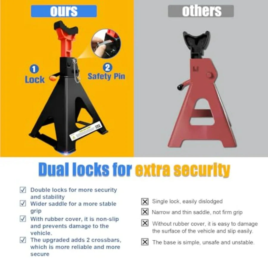 Upgraded 6 Ton Jack Stands 13200 Lbs with 2 Crossbars Double Locking Heavy Duty Adjustable Car Jack Stand for Trucks SUV Car UT
