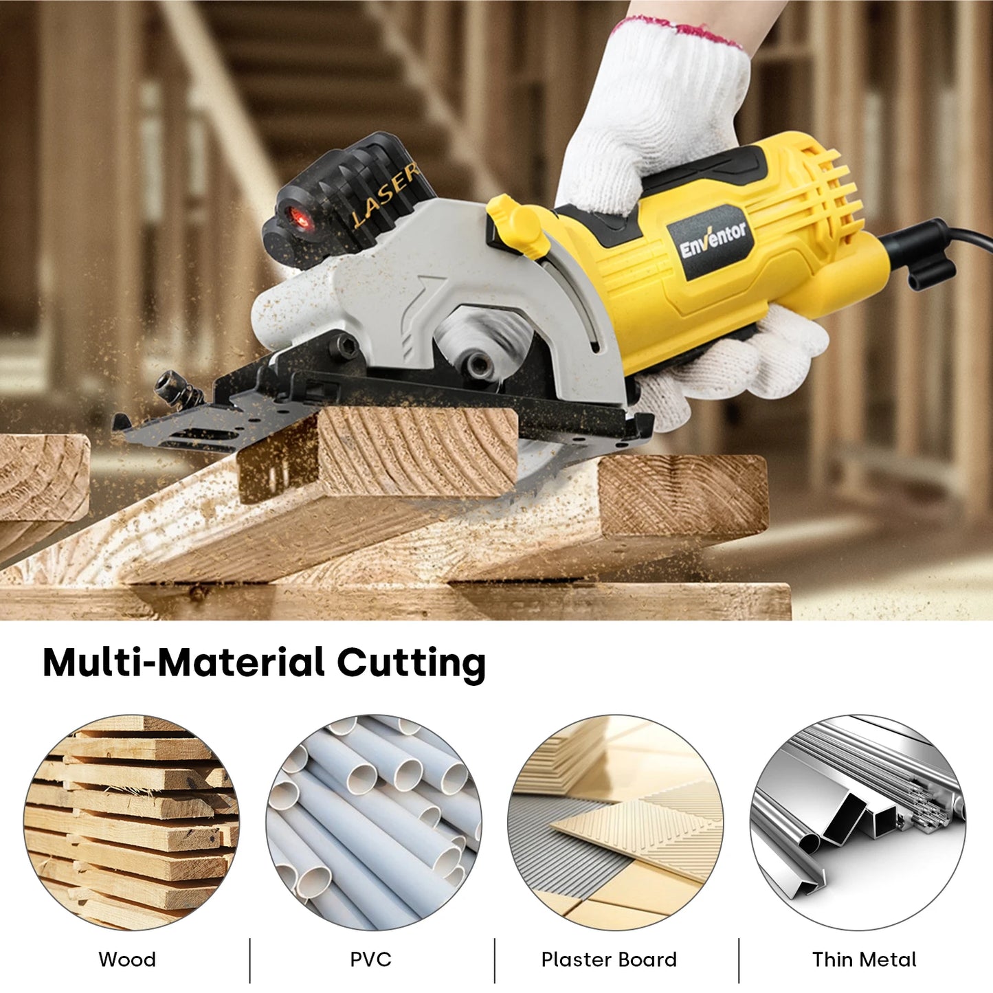 Enventor Mini Circular Saw 580W Motor Electric Circular Saw With 3 Saw Blades 4000RPM Cutting Depth 27mm for Wood Cutting