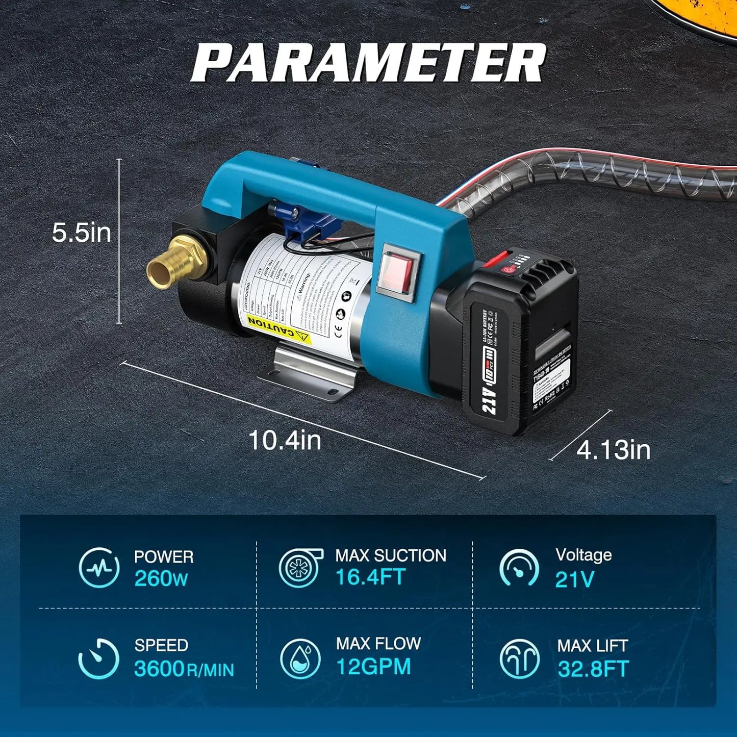 SEESII Cordless Diesel Transfer Pump Kit  21V DC Fuel Transfer Pump Battery Powered 12GPM Portable Self-Priming Diesel Pump Kit