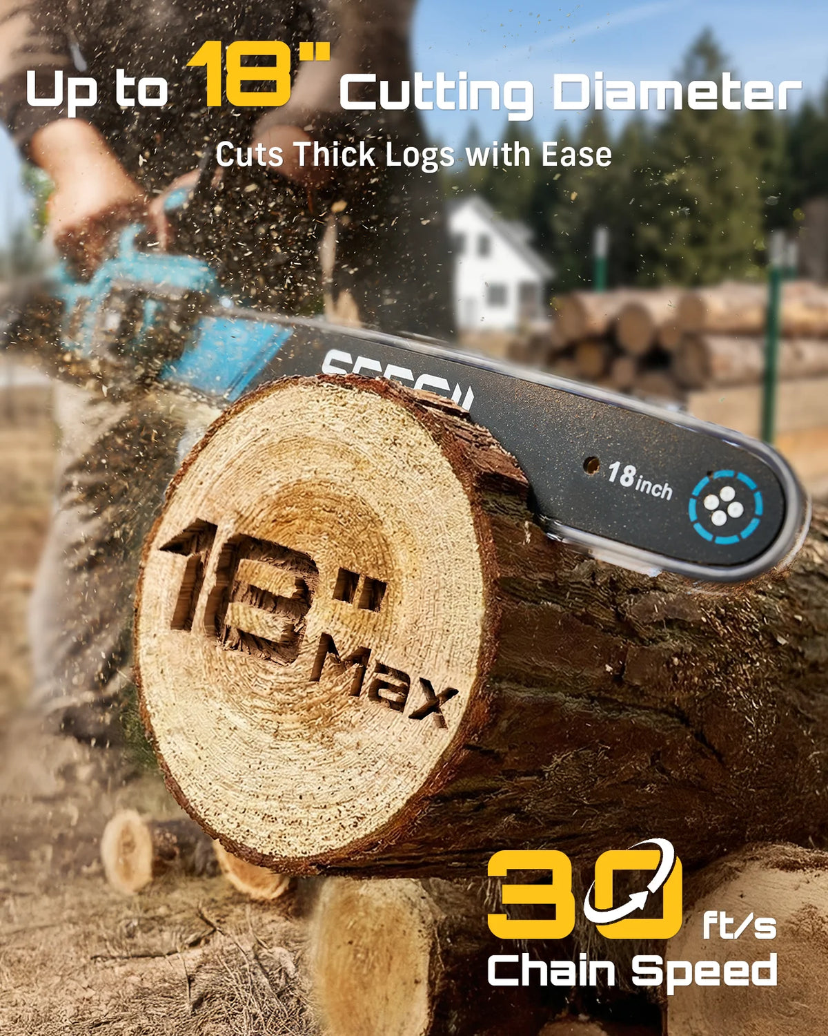 SEESII  40V 18Inch Brushless Chainsaw With Automatic Oiler 2200W Cordless Electric Saw Garden Woodworking Cutting Tool For Makita 18v Battery Pin