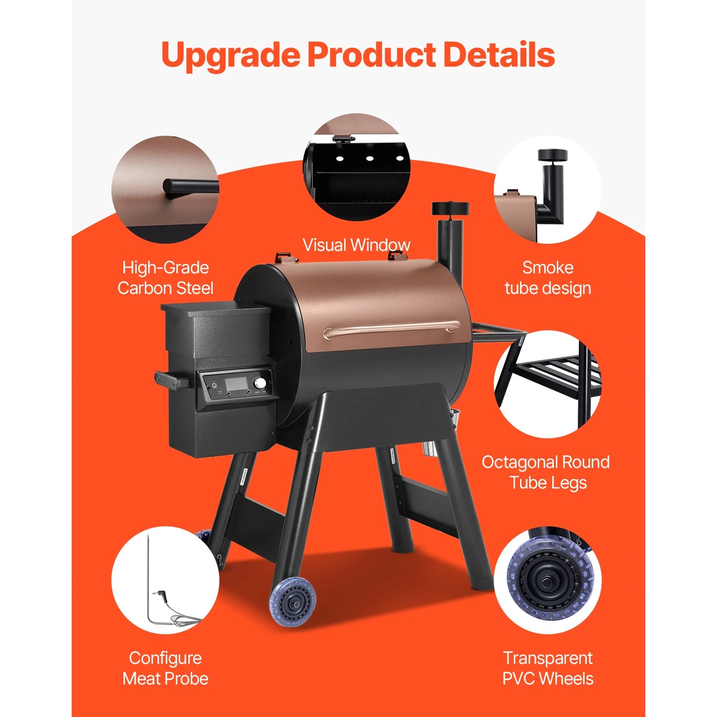SucceBuy Wood Pellet Grill Smoker BBQ Grills for Outdoor Cooking with WiFi-app Control, LCD Screen Controller for Camping Yard