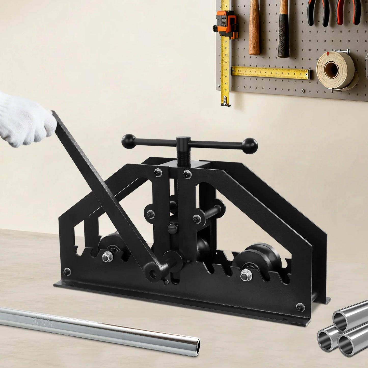 Manual Metal Tube Bender Machine, 1-1/4" To 2" Roller Stretcher Shrinker Bench Bending Set,  for Flats, C Channel, Square