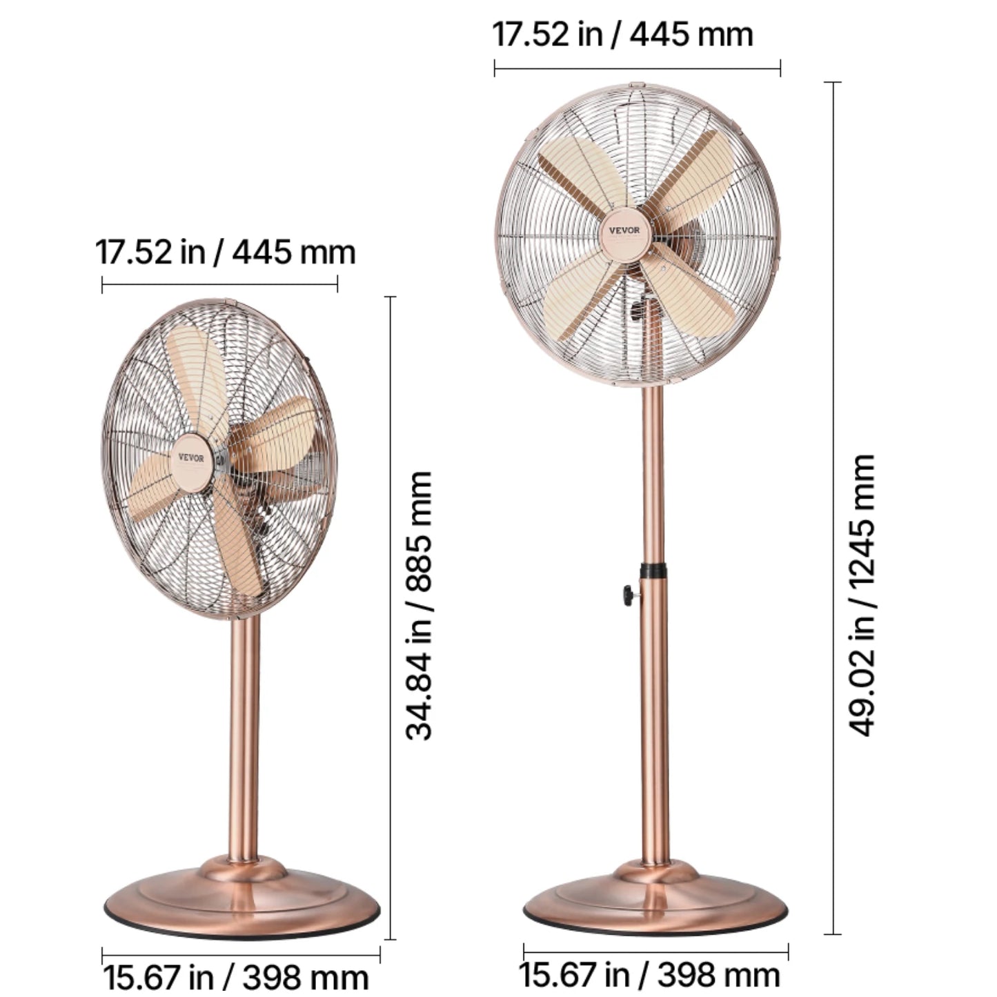 VEVOR Industrial Pedestal Fan 85-Degree Oscillating Fan Height Adjustable Standing Fans with 3 Adjustable Speed for Bedroom Home