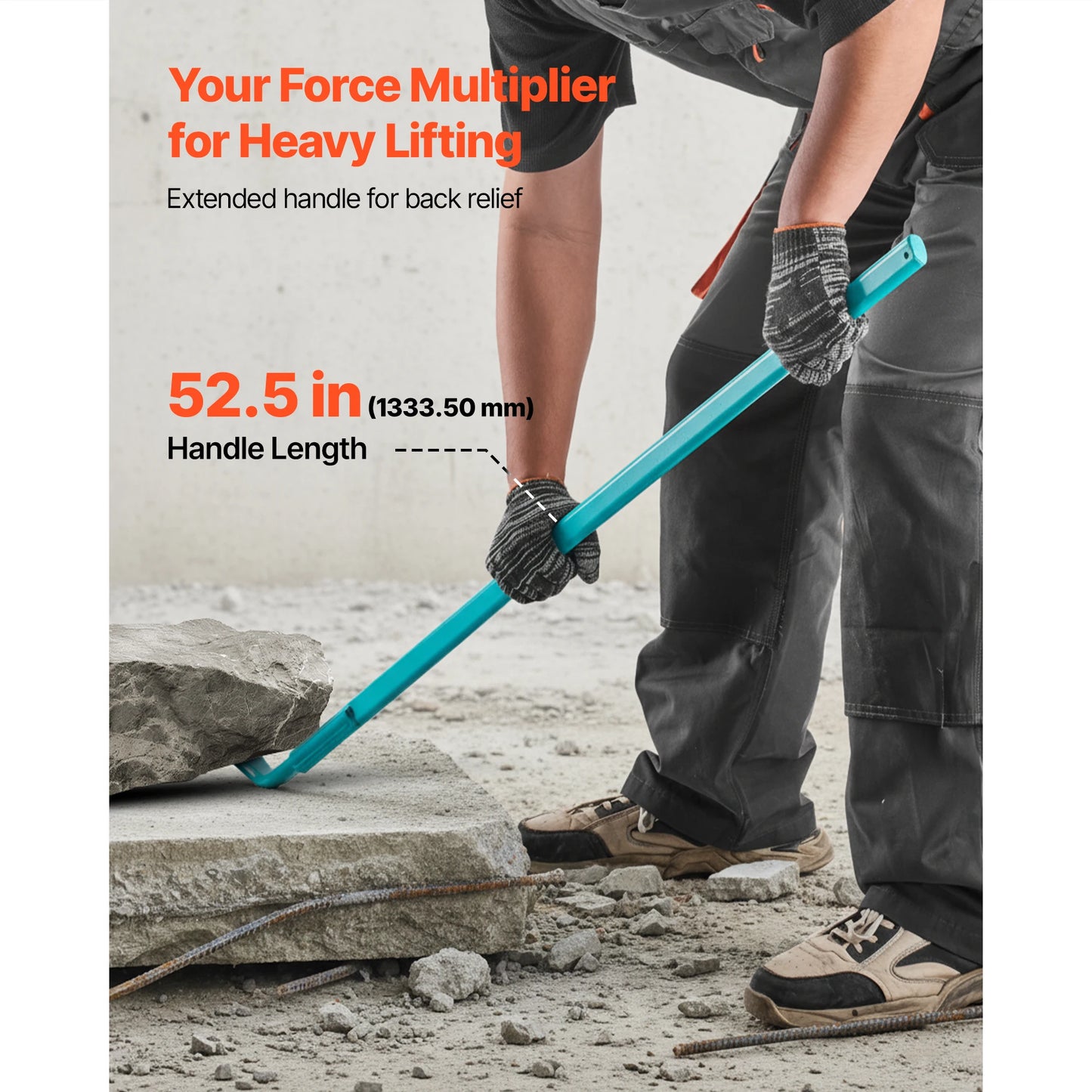 SucceBuy 2000 lbs Prylever Bar 52.5in Carbon Steel Handle Pry Lever Bar 56in Long Crowbar for Industrial Concrete Demolition
