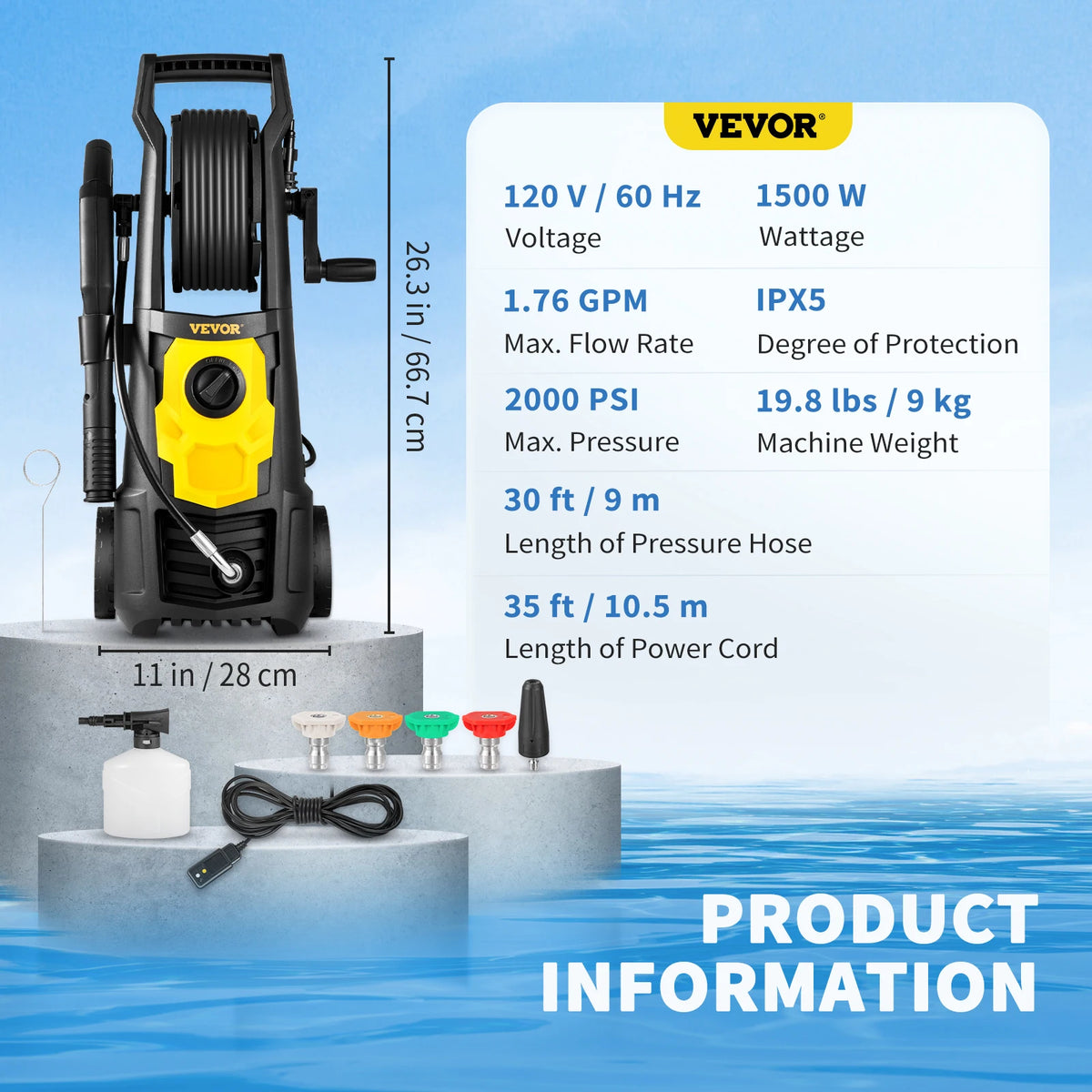 SucceBuy Electric Pressure Washer Power Washer Quick Connect Nozzles Foam Cannon Retractable Handle for Portable to Clean Patios
