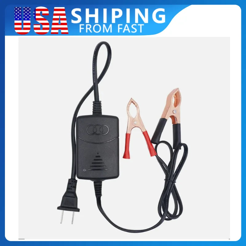 Smart 12V Car Battery Charger 1A Lead-Acid With Indicator Light 14.4 Volt Dual Wire Alligator Clip Camping Auto Charging Socket