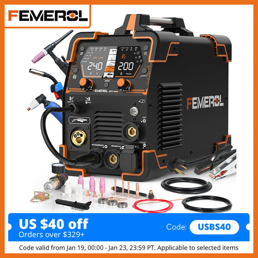 FEMEROL 200A Plasma Cutter Welder 6 In 1 Gas/Gasless MIG/HF TlG/Stick/CUT/SPOT Welding Machine 110/220V Aluminum Welding Welder