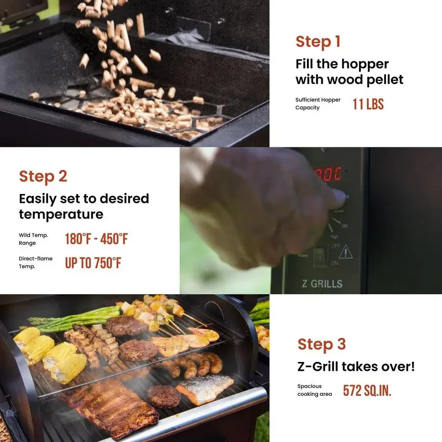 Wood Pellet Grill Smoker with PID Controller, 8in1 Master Sear BBQ Grill, Auto Temperature Control, Huge Storage Cabinet Side S