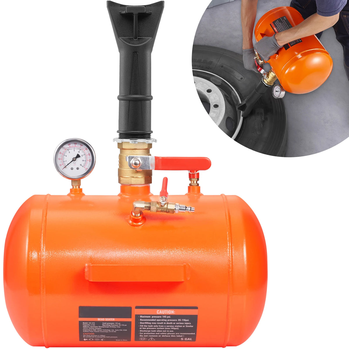 SucceBuy Professional Tire Inflation Tank With Gauge Handle