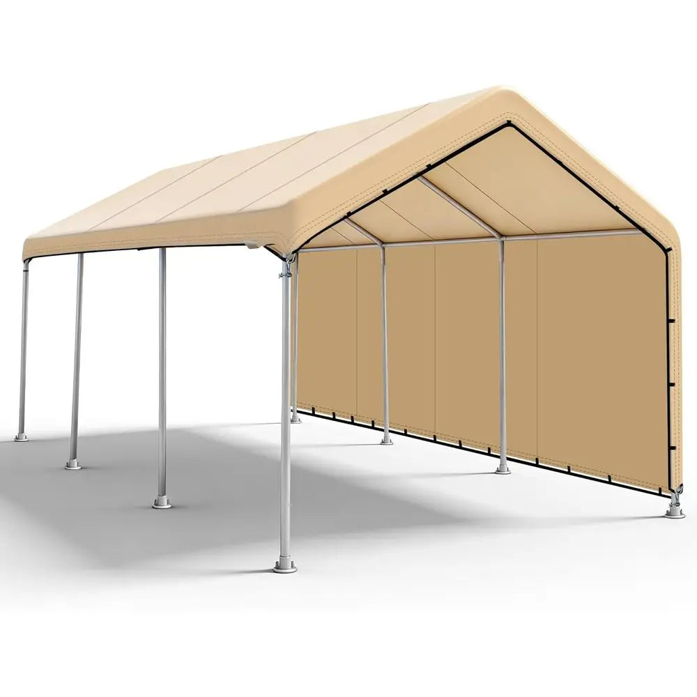 10 x 20 t Carport Replacement Cover with Sidewall, Easy to Set up Carport , 500D Heavy-Duty Garage Top Tent Shelter Tarp Waterpr