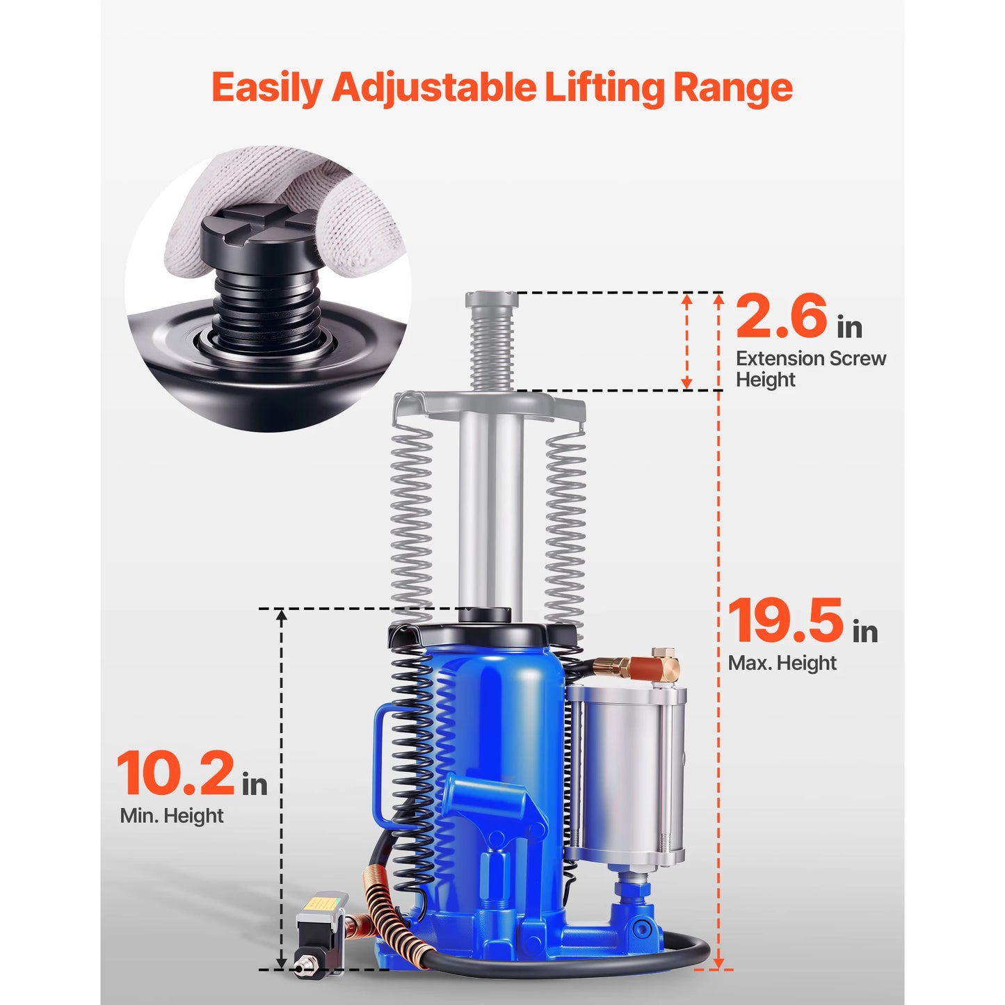 SucceBuy Air Hydraulic Bottle Jack 20 Ton 10.2-19.5 Inch Lifting Range Pneumatic/Manual Heavy Duty Welded with Pump for Car Blue