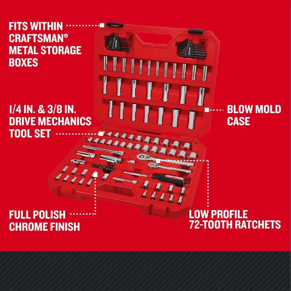 Mechanics Tool Set 105 Pcs, Standard (SAE) and Metric with Case , 1/4 and 3/8 Inch Drive Car Tool Kit( CMMT12123)