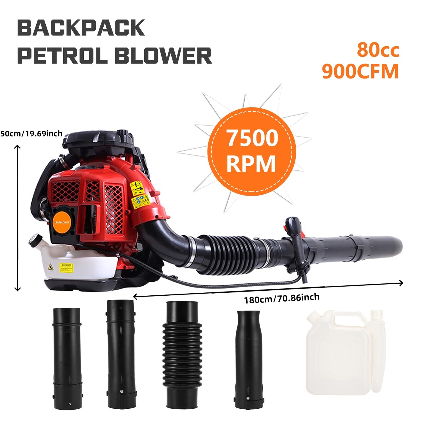 2-Stroke  Backpack Leaf Blower, 80CC 900CFM Engine Gas Leaf Blower,High Strength Gas PoweredSnow Blower Powerful Engine, Orange
