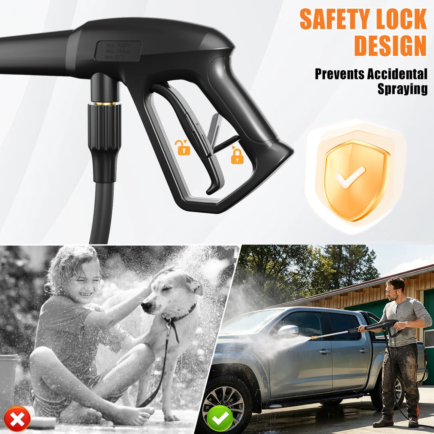 Electric Pressure Washer, 2.8 Max GPM with Anti-Tipping Technology, Onboard Soap Tank, Pro-Style Steel Wand, 5-Nozzle Set, for Cars/Fences/Driveways/Home/Patios