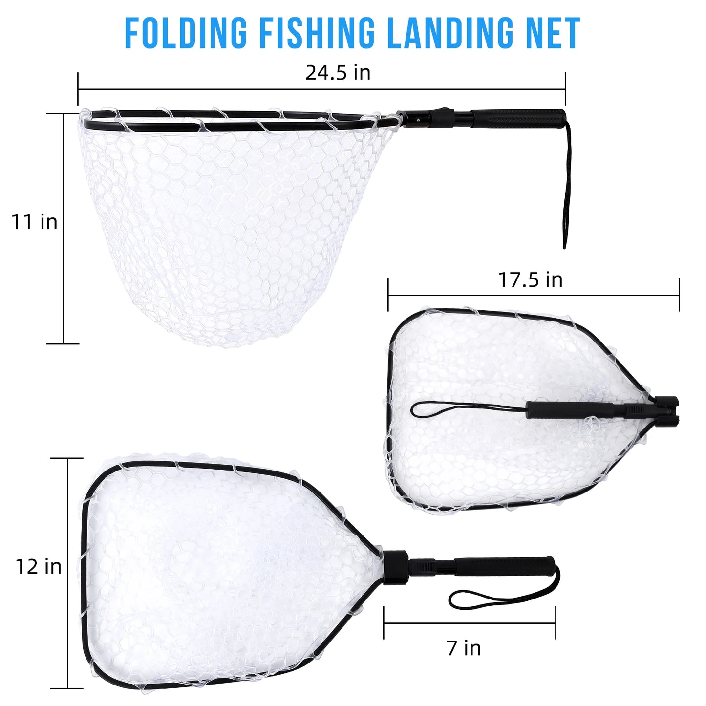 Foldable Fishing Net For Trout Soft Rubber Fishing Net With Handle Fly Fishing Landing Net For Easy Catch Release, Lightweight