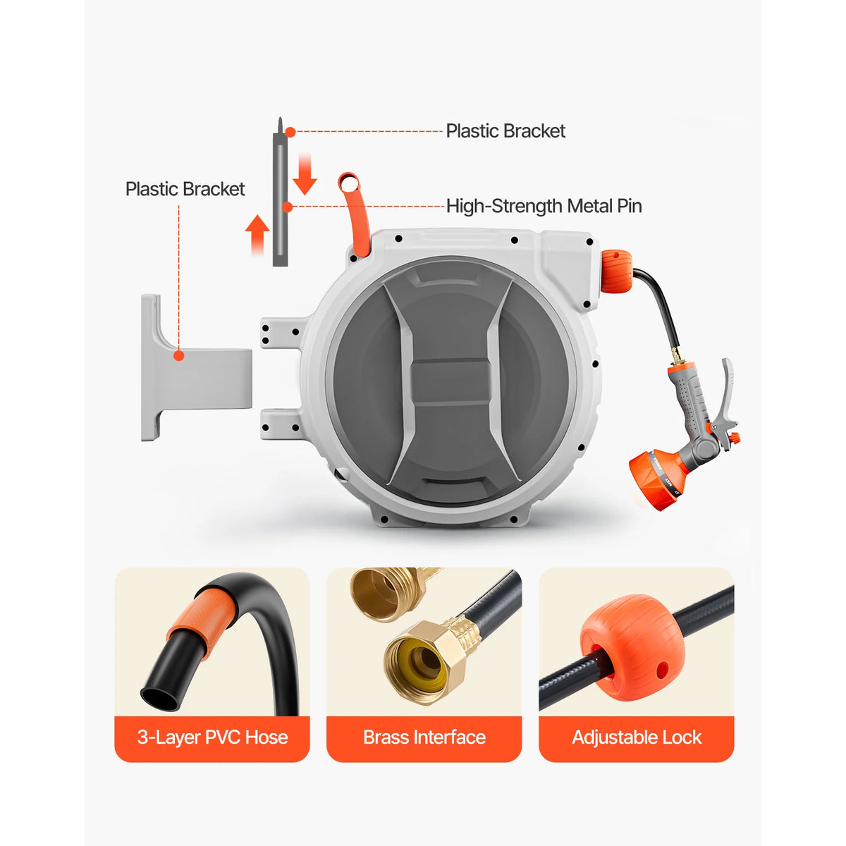 SucceBuy Retractable Wall Mounted Garden Hose Reel With Spray Nozzle