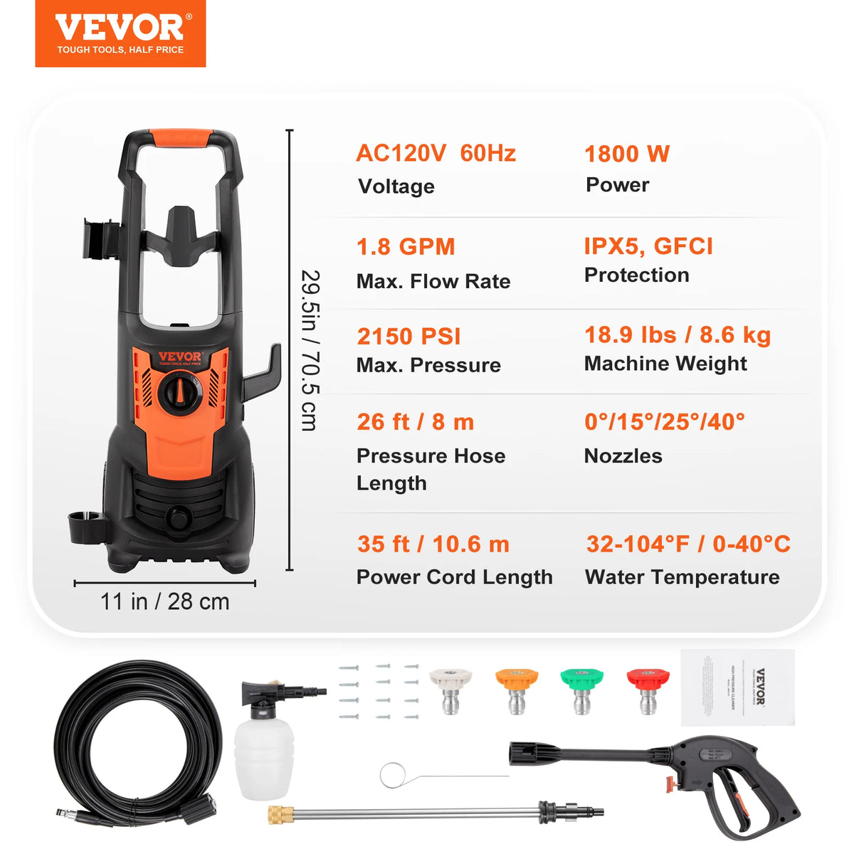 SucceBuy Electric Pressure Washer Power Washer Quick Connect Nozzles Foam Cannon Retractable Handle for Portable to Clean Patios