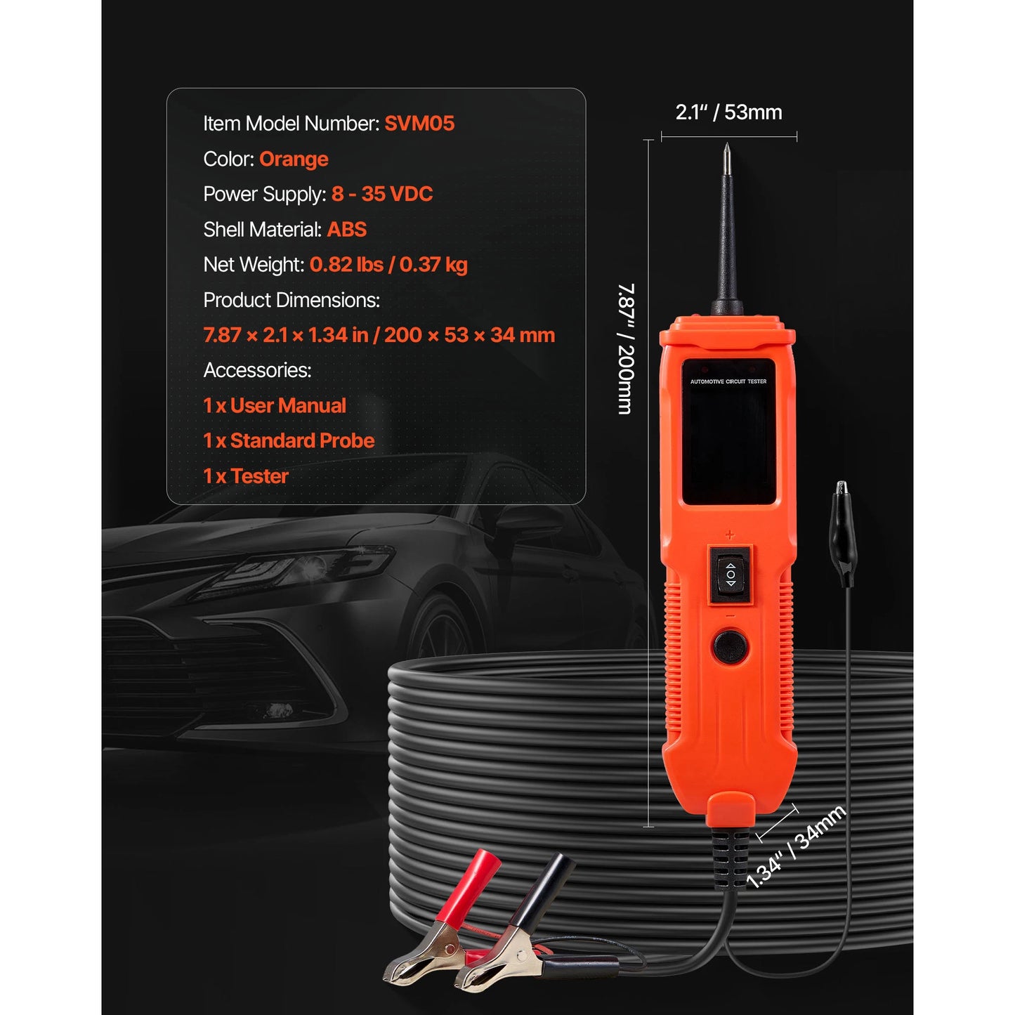 SucceBuy Automotive Circuit Tester Kit with TFT Color Display Lighting 2-in-1 Electrical Power Tester Probe with Extension Cable