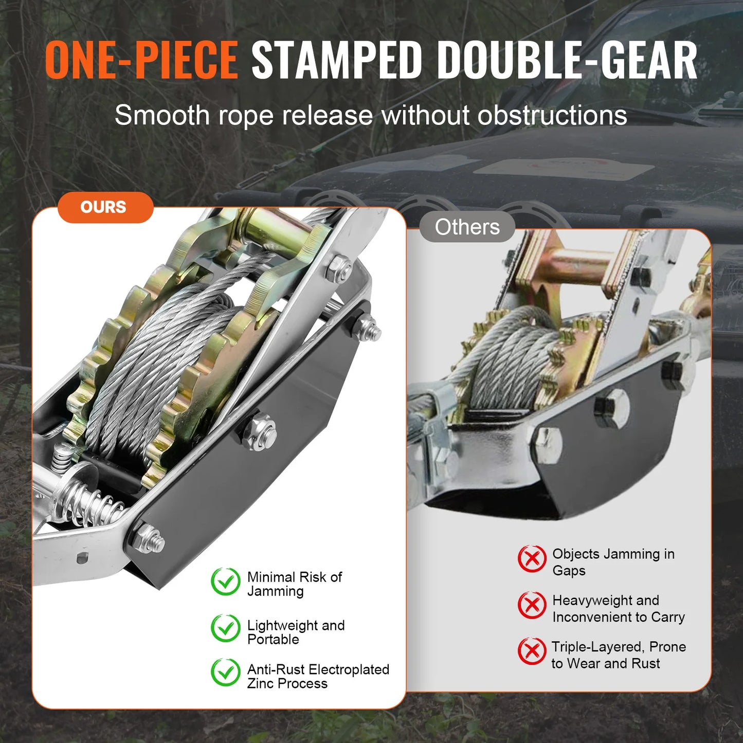 SucceBuy 2/4T Come Along Winch Ratchet Power Puller Tool with Dual Gears & Hook Automotive Hoist Cable Puller for Vehicle Rescue