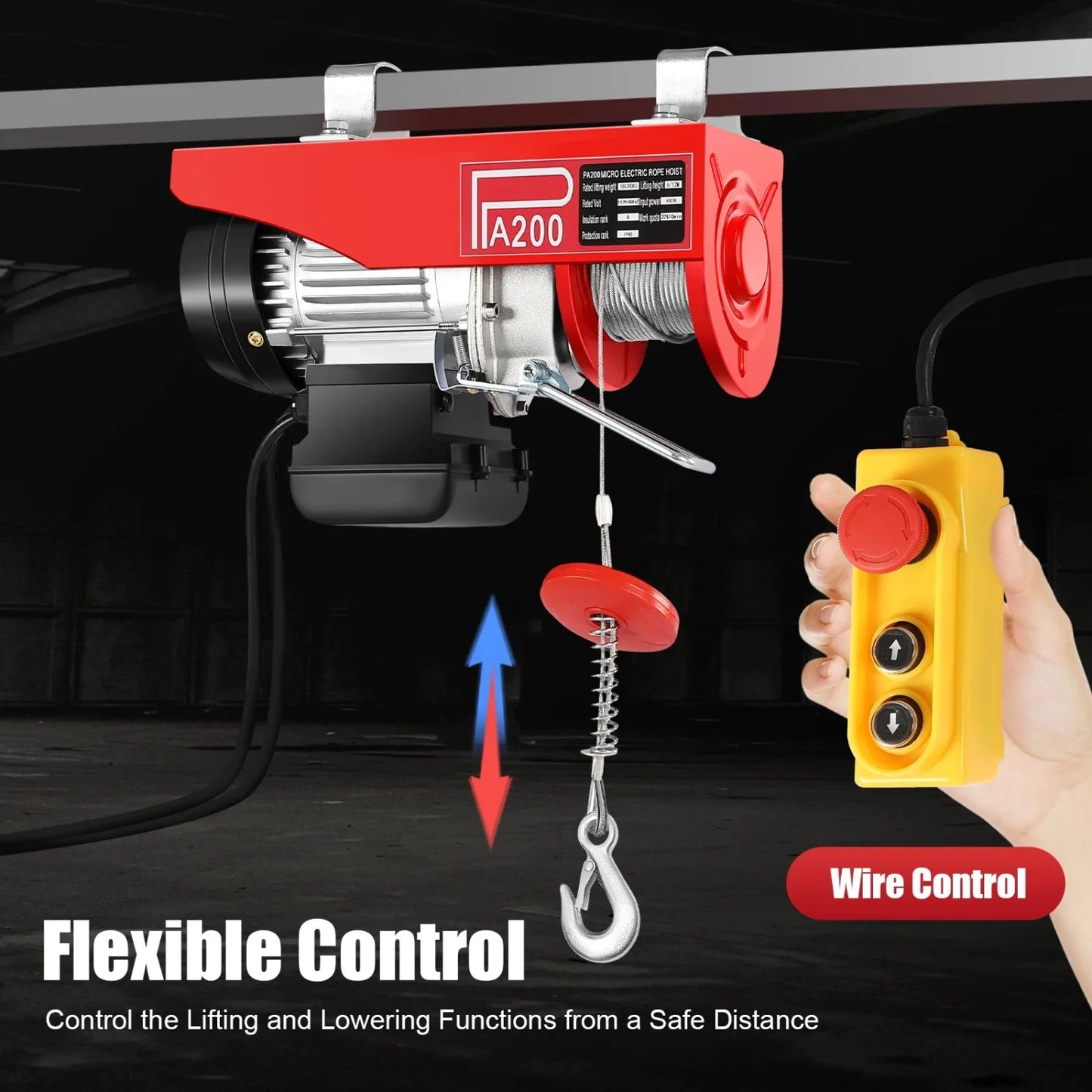 200kg (440LBS) Electric Hoist Winch with Remote Control - 110V Engine Crane for Garage, Workshop Lifting