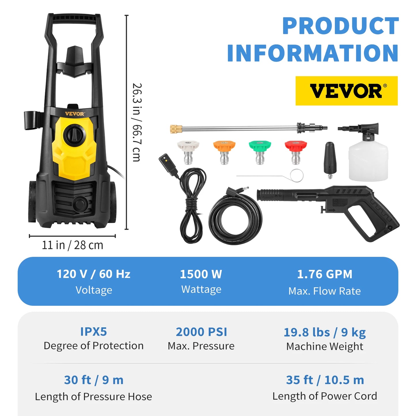 SucceBuy 1500W High Pressure Car Washer 2000 PSI Electrical Portable Car Washing Machine Auto Wash Washers Spray Gun for Home