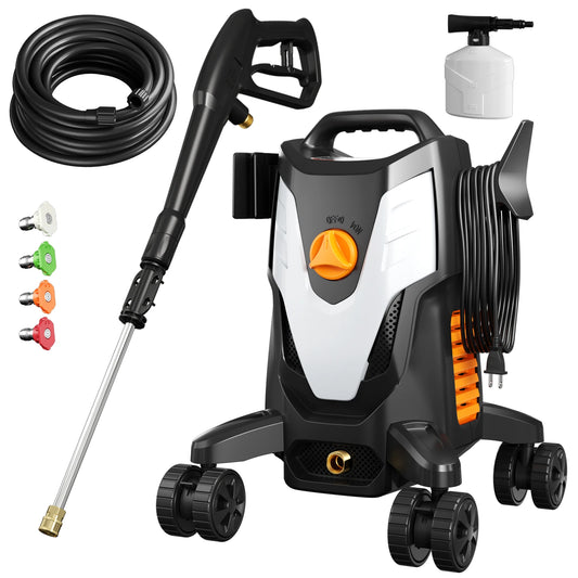 Electric Pressure Washer, 2.8 Max GPM with Anti-Tipping Technology, Onboard Soap Tank, Pro-Style Steel Wand, 5-Nozzle Set, for Cars/Fences/Driveways/Home/Patios