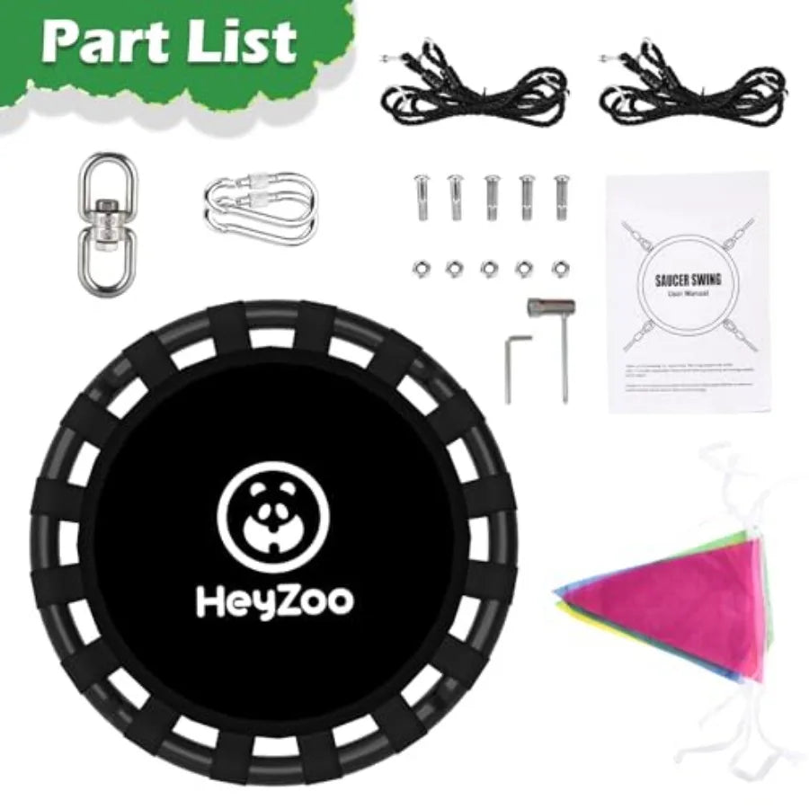Backyard outdoor playground saucer swing set heavy-duty steel black 900lbs capacity with 360 swivel for kids and family