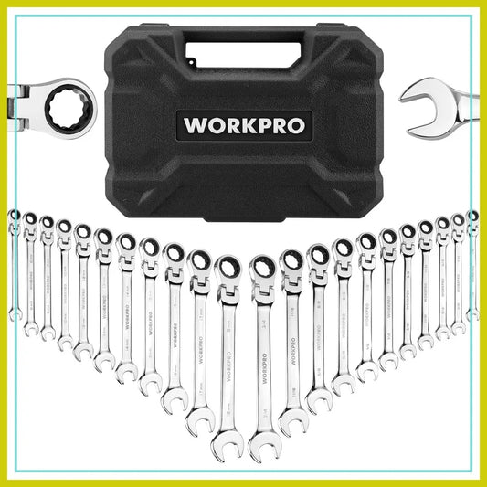 22-Piece Ratcheting Wrench Set, Flex-Head Combination Wrenches with Organizer Case, 72-Tooth, Metric & SAE