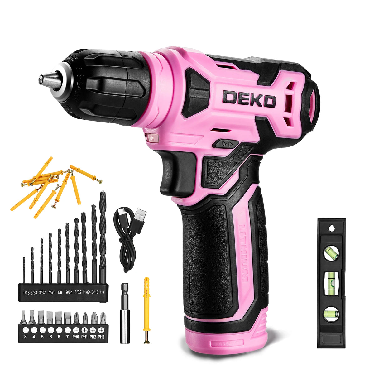 DEKO Cordless Drill Driver Set With Keyless Chuck LED Light