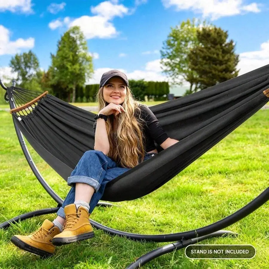 Outdoor Double Hammock With Spreader Bar Portable Camping Hammock Dark Gray