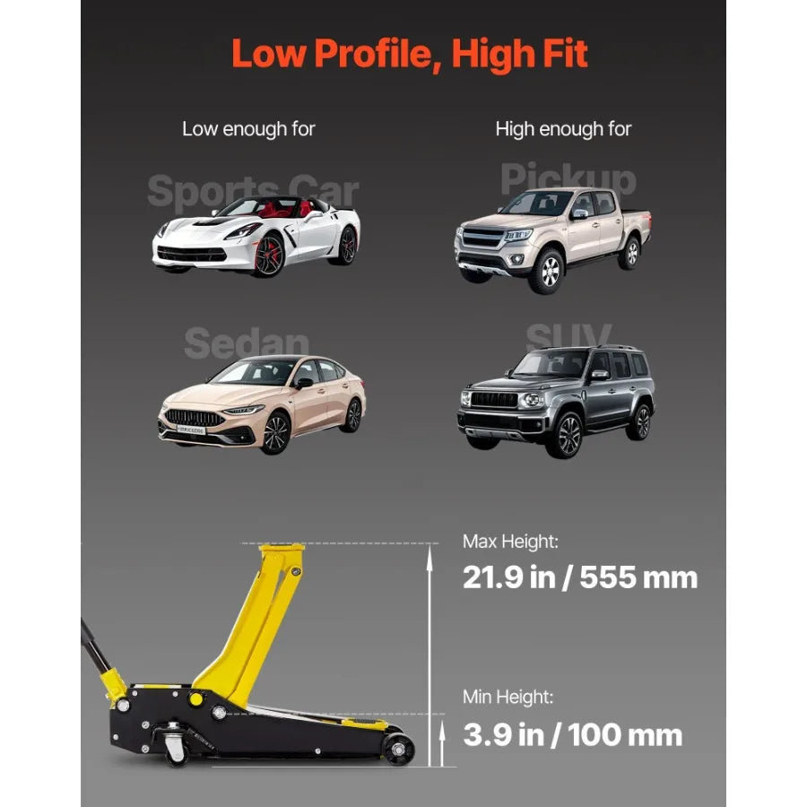 Low Profile Floor Jack 4 Ton Steel Racing Hydraulic Trolley Car Lift for SUV with Dual Pistons Quick Lift Pump Lifting Range 3.