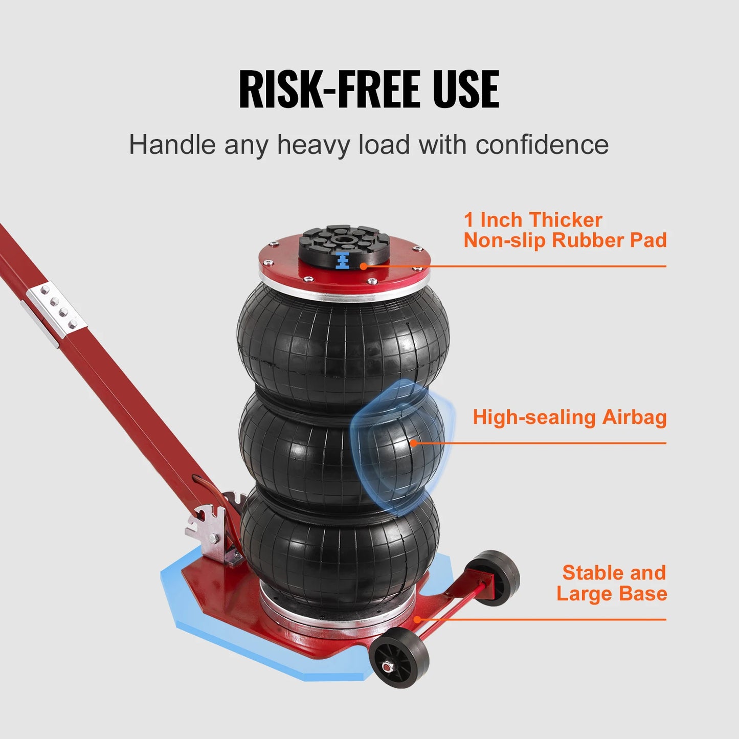 SucceBuy Pneumatic Jack 3 Ton/5 Ton Triple Bag Air Jack Quick Lift Heavy Duty Car Repair Jacks Folding Rod Jacks with Two Wheels