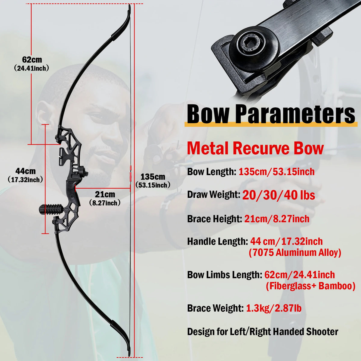 Ambidextrous Aluminum Takedown Recurve Bow Set for Target Shooting