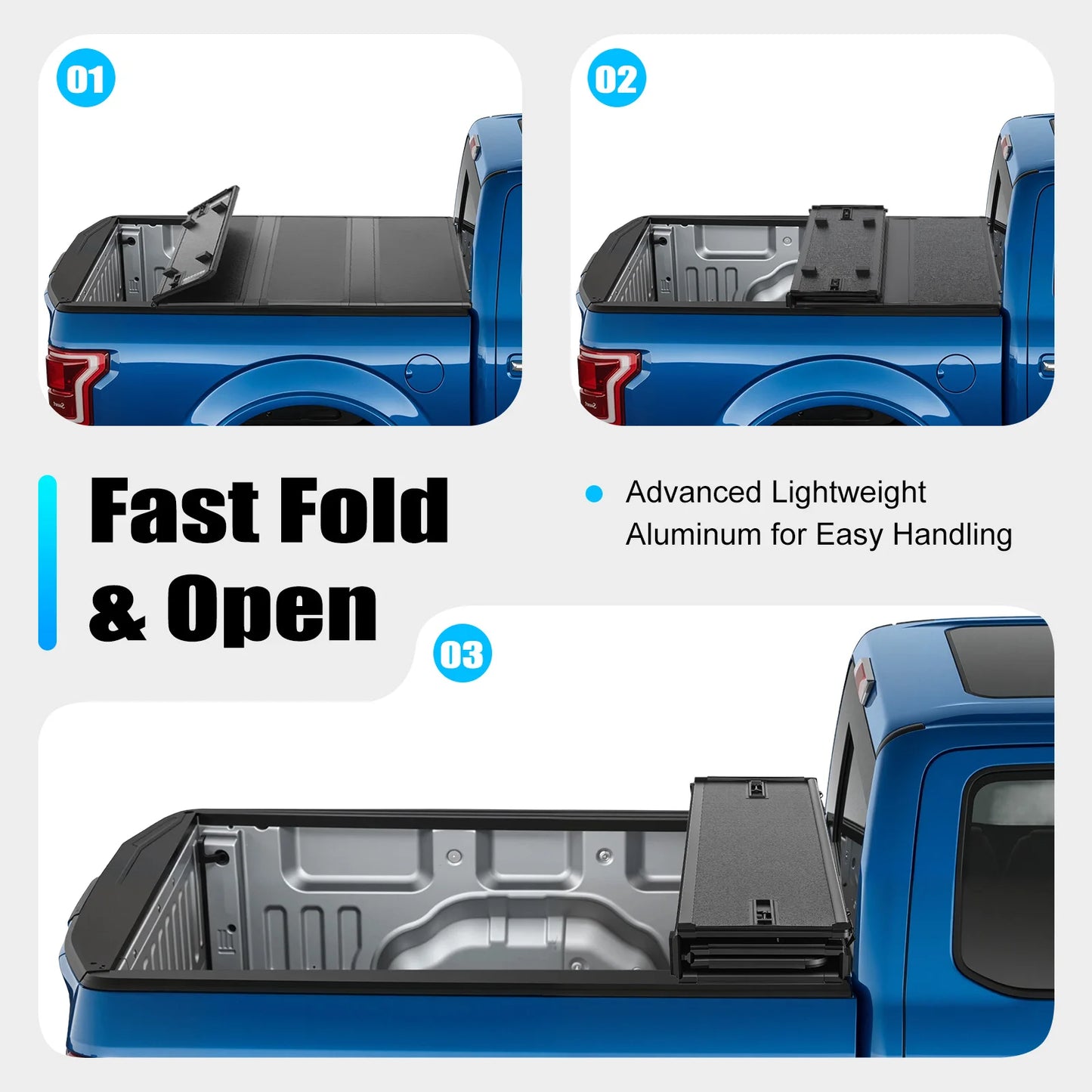 Tonneau Cover, Truck Bed Tonneau Cover, Ford F150 Tonneau Cover, Quad Fold Hard Folding, 5.5ft Bed, 67 inch, Aluminum, Black, Waterproof, UV Resistant, Fit for Ford F-150 2015 2016 2017 2018 2019 2020 2021 2022 2023 2024 2025