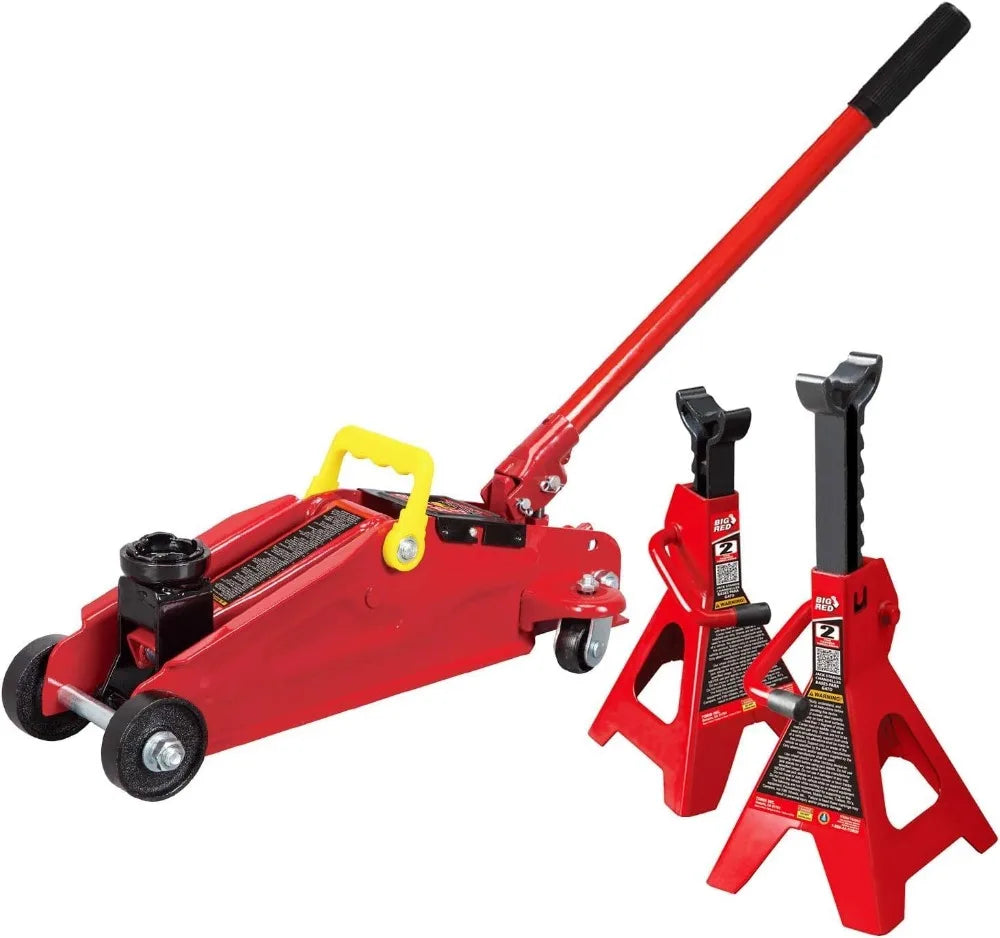 Hydraulic Trolley Floor Jack Combo with 2 Jack Stands, 2 Ton Capacity