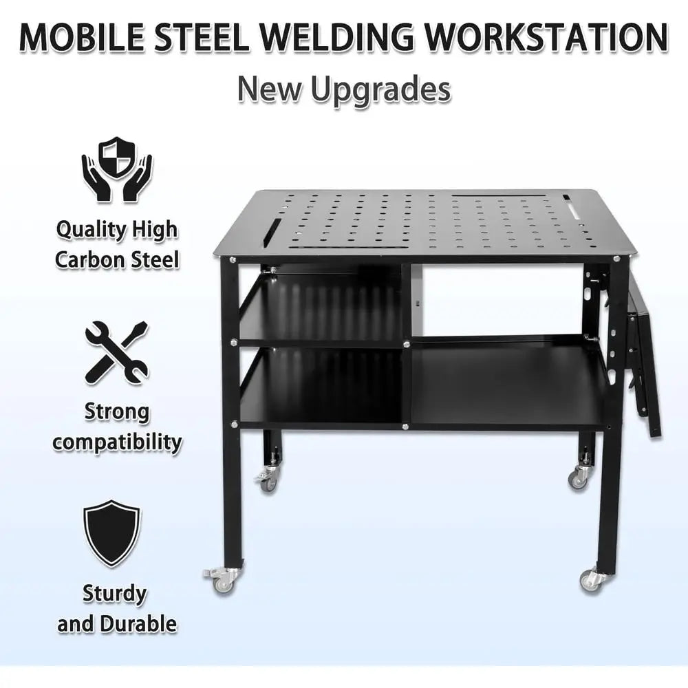Welding Table Heavy Duty Mobile Steel Workbench with Wheels, Work Station Unil Workbench or Metalworking, Cutting Grinding Weldi